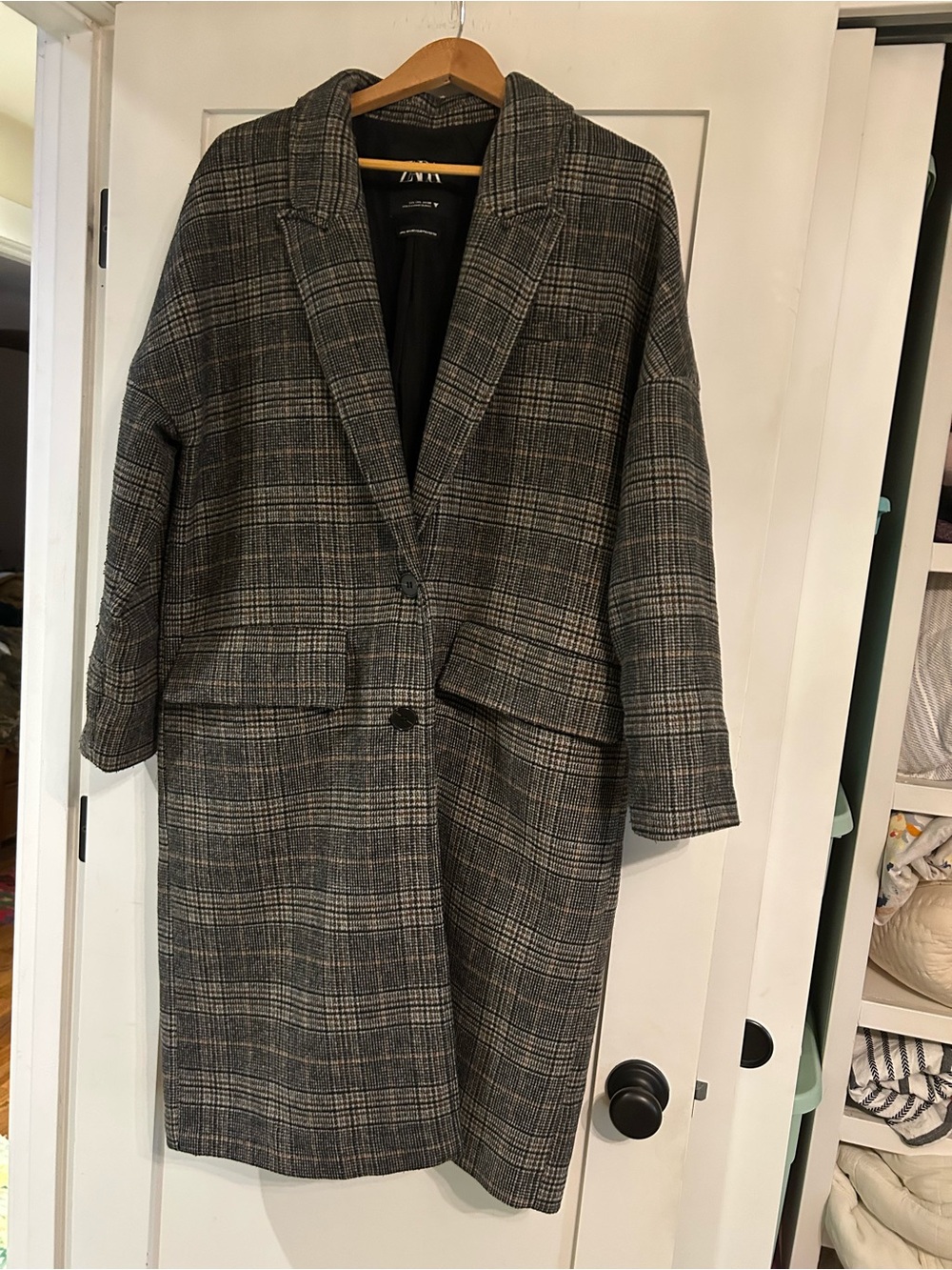 Zara Plaid Long Wool-Blend Coat - Gray Plaid Women’s